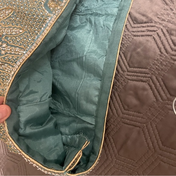 Teal Blue Heavy Lehenga, gold threading with stone and mirror accents - Picture 6 of 9
